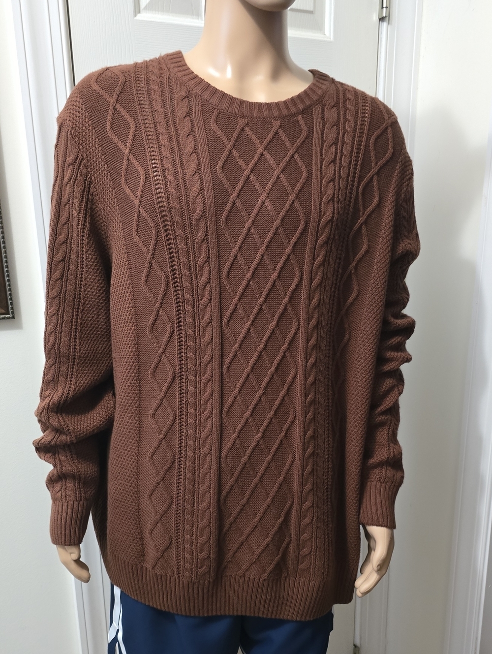 Sonoma Brand Men's Big & Tall Brown Crewneck Cable Sweater Size XXL